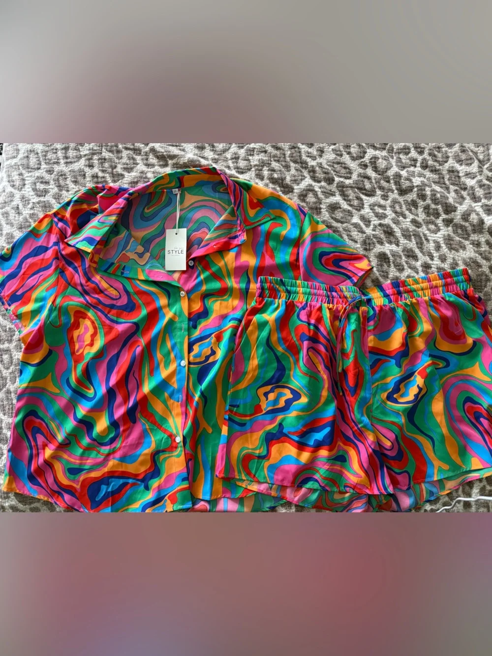 Amazon Multicolor Swirl Pajama Set - Pink, Green, Blue, Orange, Yellow